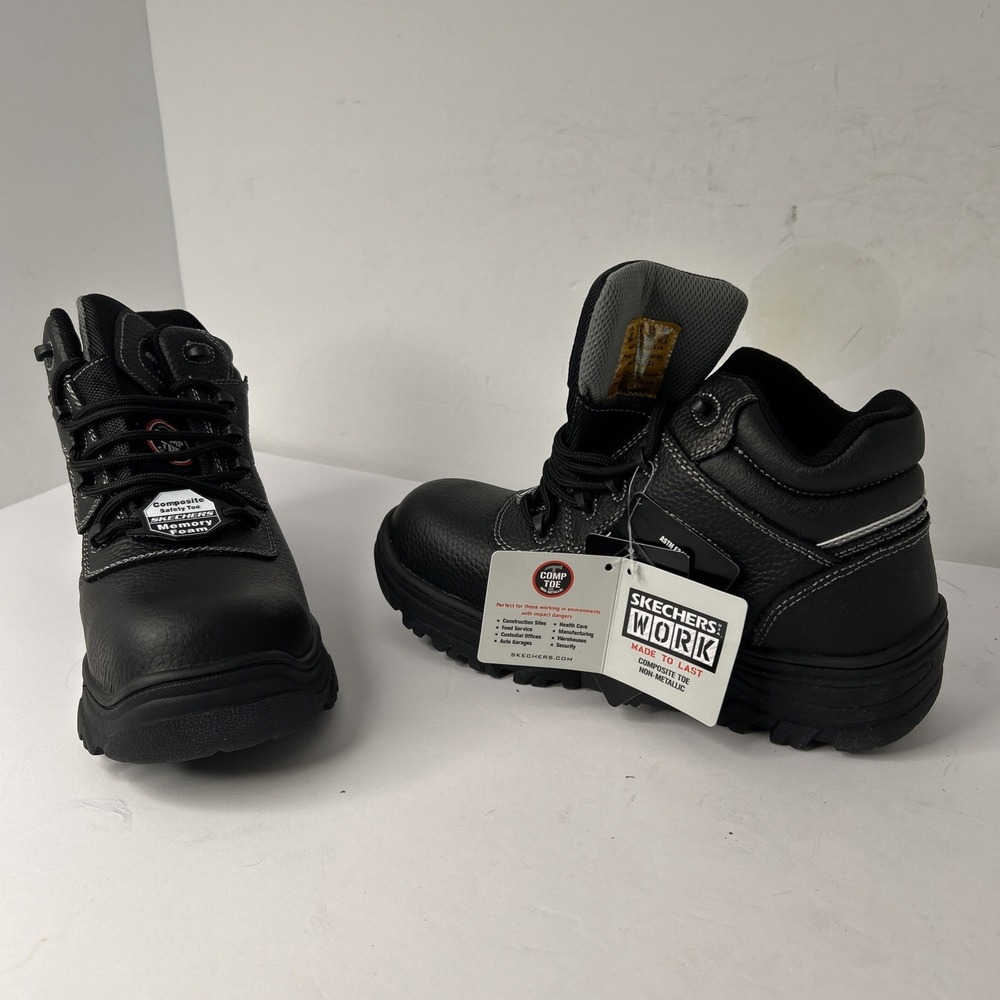 Skechers Burgin Sosder Black Comp Toe Work Boots Men Size 9 Workwear Tough Boots